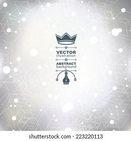 Graphic web background with light spot elements and connected dots, mesh vector abstract complicated cover created from geometric transparent figures, eps10 tech illustration.