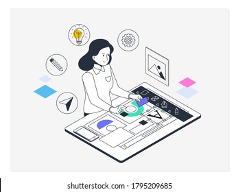 Graphic and web design. Concept for creative process, graphic and web design and development.Vector isometric concept illustrations