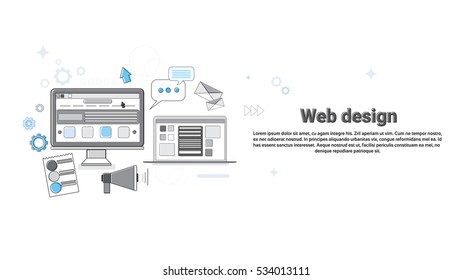 Graphic Web Design Creative Designer Work Equipment Concept Banner Thin Line Vector Illustration