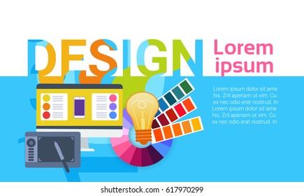 Graphic Web Design Creative Designer Work Equipment Concept Banner Flat Vector Illustration