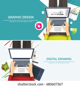 Graphic web design. Drawing and painting. Development. Illustration, sketching, freelance. User interface. UI. Computer, laptop.