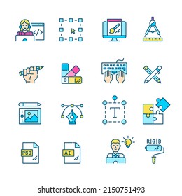 Iconos de diseño gráfico y web. Diseño de color Pixel perfecto, editable, 64x64