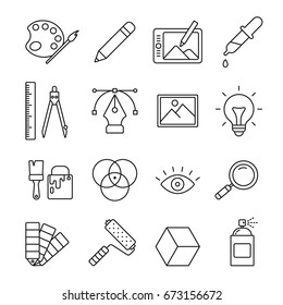 Graphic and web design: thin monochrome icon set, black and white kit