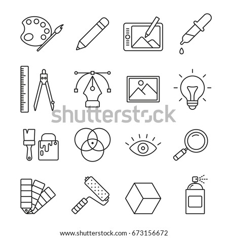 Graphic and web design: thin monochrome icon set, black and white kit