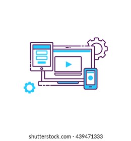 Graphic and Web design, website developing, programming, digital art, coding. Icon interaction design interface