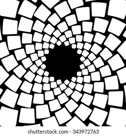 A graphic web of rounded angles squares in concentric circles with an open core