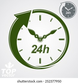 Graphic web vector 24 hours timer, around-the-clock flat pictogram. Day-and-night interface icon. Business time management illustration, additional version included.