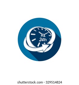 Graphic web vector 24 hours timer, around-the-clock pictogram. Business time management illustration.