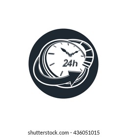Graphic web vector 24 hours timer, around-the-clock pictogram. Business time management illustration.