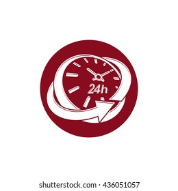 Graphic web vector 24 hours timer, around-the-clock pictogram. Business time management illustration.