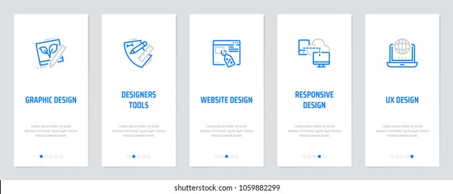 Graphic, Website, Responsive, UX design, Designers tools, Vertical Cards with strong metaphors. Template for website design.