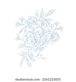 Graphic wedding bouquet with flowers and leaves. Illustration 