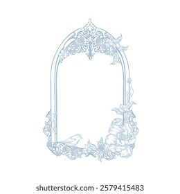 Cartão de casamento gráfico com flores e pássaro. Ilustração