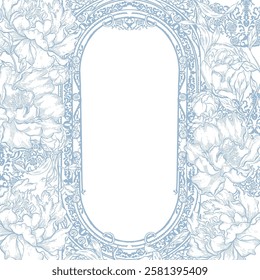 Graphic wedding card with flowers. Illustration