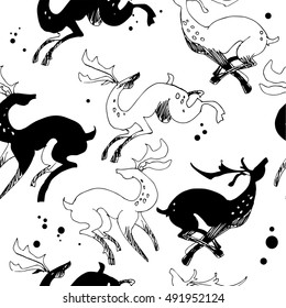 Graphic white and black deers pattern