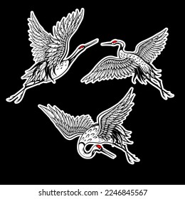 Graphic white cranes isolated. Vector
