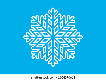 Graphic white snowflake vector illustration. Abstract snowflake vector. White snowflake icon isolated on a blue background. Decorative snowflake drawing