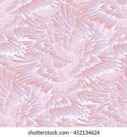 Graphic wings drawn in line art style. Vector seamles pattern in light-pink colors