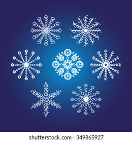 graphic winter set snowflakes on a blue background