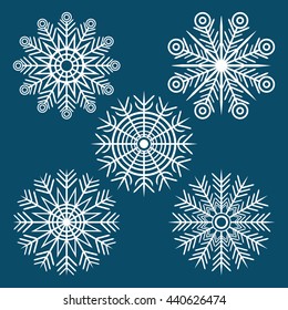 graphic winter set of snowflakes on a blue background