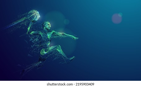 graphic of wireframe basketball player shooting ball with lighting effect