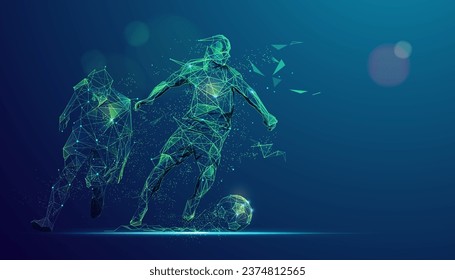 graphic of wireframe low poly soccer players in futuristic style