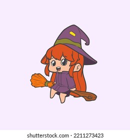 Graphic Witch Cartoon riding a flying broom