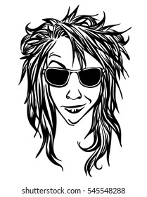Graphic woman with beautiful hair. Vector illustration
