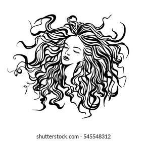 Graphic Woman Beautiful Hair Vector Illustration Stock Vector (Royalty ...