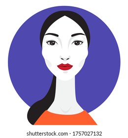 Graphic woman portrait in orange t- shirt.