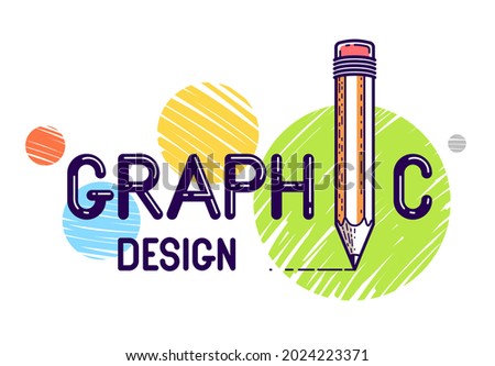 Graphic word with pencil instead of letter I, designer and artist, vector conceptual creative logo or poster made with special font.