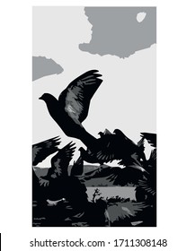
Graphic work on doves flying to the sky
