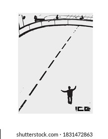 Graphic work of skating sportsman skating on the ice rink