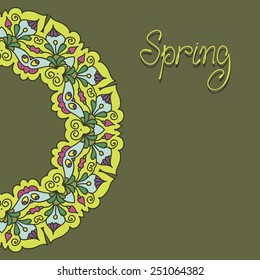graphic wreath on olive background "Waiting for Spring"
