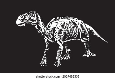  Graphical 3D illustration of iguanodon isolated on black,phytophagous dinosaur