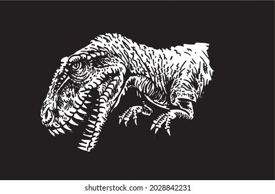 Graphical 3D illustration of tyrannosaurus on black background, vector engraved ink pen illustration