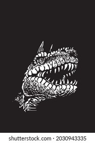 Graphical 3D portrait of Carnotaurus isolated on black background,vector engraved illustration 