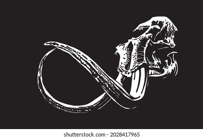 Graphical 3D skull of mammoth isolated on black background, vector paleontological element 