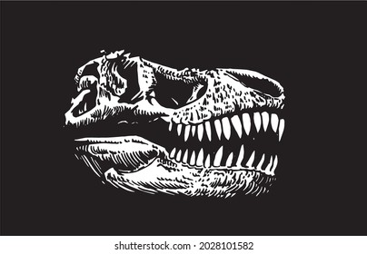 Graphical 3D skull of tyrannosaurus on black background, vector illustration for design,logo and typography. 