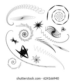 Graphical abstract a set of different swirls and stars on a white background