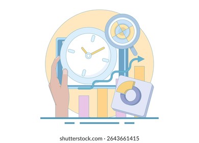 graphical analysis concept. the process of collecting data as it becomes available and analyzing it. data being analyzed. data processing for analysis. flat style design.