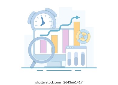 graphical analysis concept. the process of collecting data as it becomes available and analyzing it. data being analyzed. data processing for analysis. flat style design.
