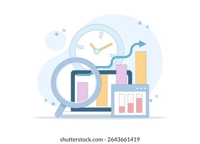 graphical analysis concept. the process of collecting data as it becomes available and analyzing it. data being analyzed. data processing for analysis. flat style design.