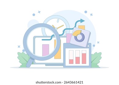 graphical analysis concept. the process of collecting data as it becomes available and analyzing it. data being analyzed. data processing for analysis. flat style design.
