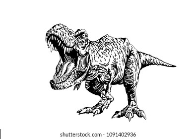 Graphical angry dinosaur isolated on white background,vector tyrannosaurus