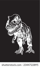 Graphical angry dinosaur on black background,vector tyrannosaurus