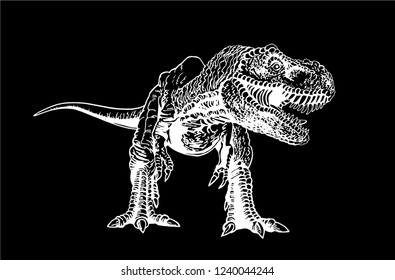 Graphical angry tyrannosaurus isolated on black background,vector sketch for tattoo and printing