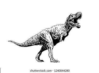 Graphical angry tyrannosaurus isolated on white background,vector sketch for tattoo and printing