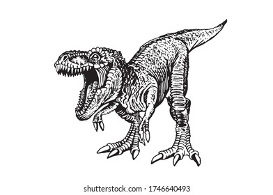 Graphical  angry tyrannosaurus  isolated on white background, vector illustration for  book,printing,tattoo