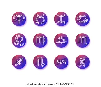 Graphical astrological symbols, round gradient zodiacal signs set